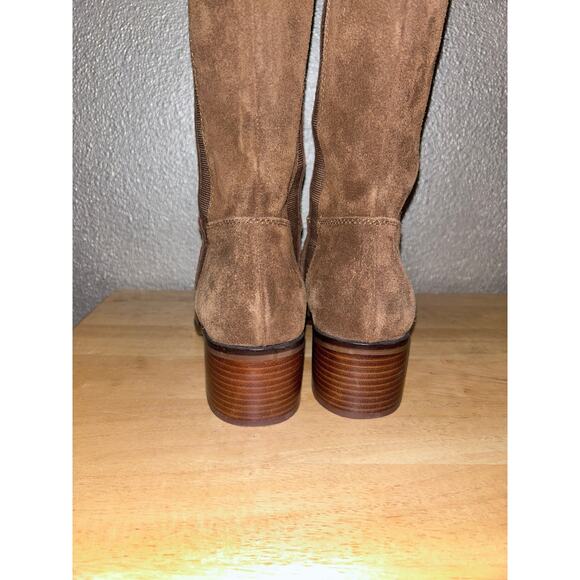 Steve Madden Brown Suede Knee High Boots 7M Stacked Heel Slip On Stretch Shaft - Picture 6 of 11